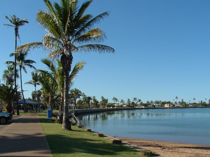 Palm trees along the Fascine waterfront in Carnarvon, Western Australia